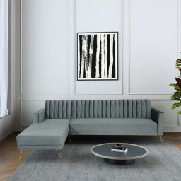 casacraft from pepperfry Atlantis Velvet RHS Sectional Sofa (3+ Lounger) in Fossil Grey Colour-picture-15