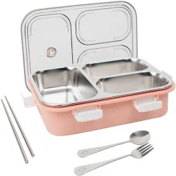 Office & School Stainless Steel Lunch Box | 3 ltz49 Compartments + Spoon 3 Containers Lunch Box-47