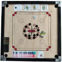 Matte large Carrom Board with 52 Card ,Wooden Coins Striker (32 x 32 Inch) 80 cm Carrom Board-picture-1