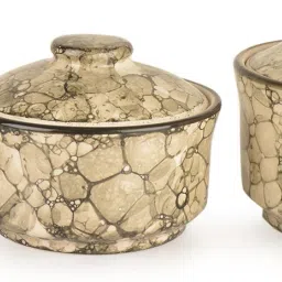 stylemyway Ceramic Serving Bowl Serving Donga with Lid (Set of 3, Grey Lustre) | Dinner Serving Casserole Set| image 3