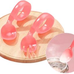 2PCS Infant Baby Fork and Spoon Set Baby Feeding Learning Temperature Sensing- Silicone-12