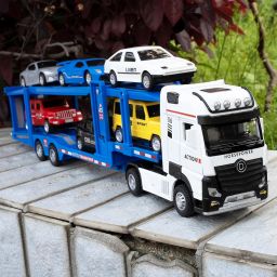 Trailer Truck Car Truck Toy Carrier Transporter with Sounds Lights Pull Back-image-51