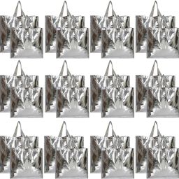 Silver Shiny Shopping Re-usable Eco-Friendly Hand Bag,Small & Large Size-Pack of 24 (Silver) Pack of 24 Grocery Bags-image-59