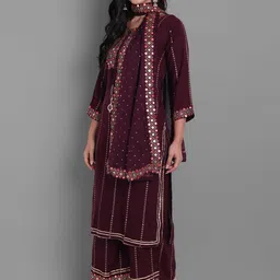 KALINI Embroidered Mirror Work Kurta & Palazzos With Dupatta image 5