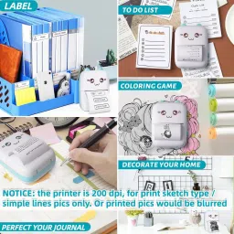 SERPLEX Mini Bluetooth Thermal Printer Portable Label Printer for Android and iOS Blue Single Function Monochrome Ink-Efficient Printer image 3