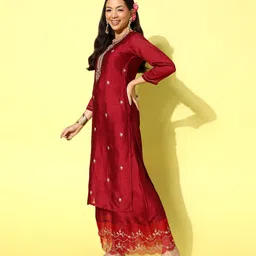 SheWill Floral Embroidered Regular Sequinned Kurta with Palazzos & With Dupatta image 4