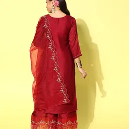 SheWill Floral Embroidered Regular Sequinned Kurta with Palazzos & With Dupatta image 5