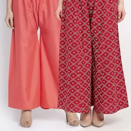 GRACIT Women Set of 2 Orange & Red Printed Palazzos-picture-26