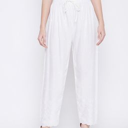 Clora Creation Women White Floral Embroidered Chikankari Knitted Palazzos-image-83