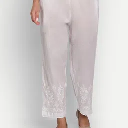 Indiankala4u Women White Cotton Embroidered Ethnic Palazzos-image-62