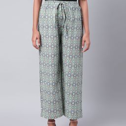 Sringam Women Green & Grey Printed Wide Leg Palazzos-image-70
