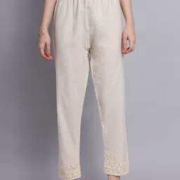 Vastraa Fusion Pure Cotton Lace Hem Design Straight Palazzos-44