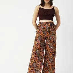 Moomaya Floral Printed Crop Top With Palazzos-18