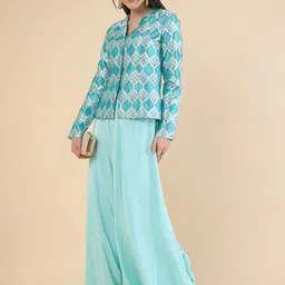 ADORNIA Printed Ethnic Jacket With Palazzos image 3