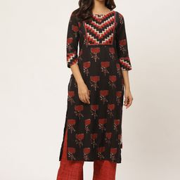 FABRIC FITOOR Women Black & Red Ethnic Motifs Print Kurta with Palazzos-picture-56