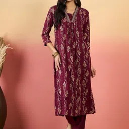 KALINI Floral Embroidered Regular Thread Work Kurta with Palazzo & Dupatta-7