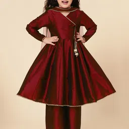 A T U N Girls Maroon Angrakha Kurta with Palazzos & With Dupatta-picture-21
