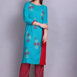 Elthia Round Neck Floral Printed Regular Pure Cotton Kurta with Trousers-picture-32