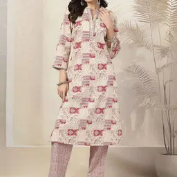 Nayam By Lakshita Women Floral Printed Regular Thread Work Pure Cotton Kurta with Trousers-picture-8