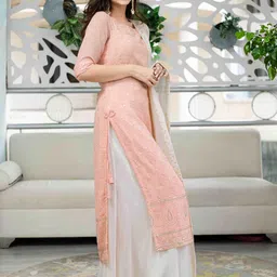 Label Shaurya Sanadhya Ethnic Motifs Embroidered Sequinned Kurta with Palazzos & Duppatta image 2