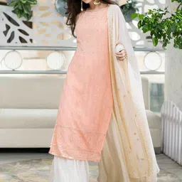 Label Shaurya Sanadhya Ethnic Motifs Embroidered Sequinned Kurta with Palazzos & Duppatta image 3