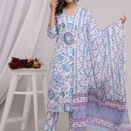 Readiprint Fashions Women Printed Regular Pure Cotton Kurta with Trousers & With Dupatta-picture-14