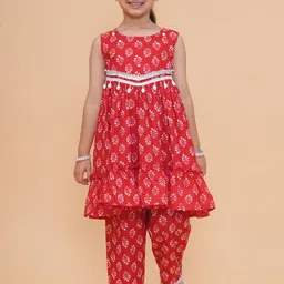 Modish Couture Girls Floral Printed Tiered Thread Work Kurta with Palazzos-picture-14