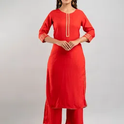 MAUKA Women Red Solid Straight Kurta with Palazzo-image-59