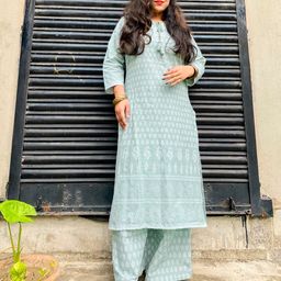Vishudh Women Green & Off-White Printed Kurta with Palazzos-image-87