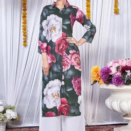 KALINI Floral Printed Kurta With Trousers-image-16