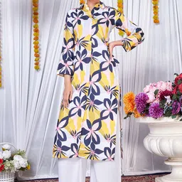 PRENEA Floral Printed Mandarin Collar Straight Kurta With Palazzos-picture-42