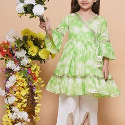 Modish Couture Girls V Neck Dyed Angrakha Pure Cotton Anarkali Kurta with Palazzos-picture-11