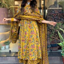 Lookmark Floral Printed V-Neck A-Line Kurta with Palazzos-12