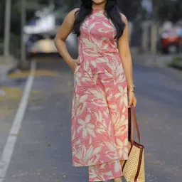 GoSriKi Floral Printed Round Neck A-Line Kurta With Palazzo-image-99