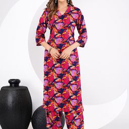 Chaukas Floral Printed V-Neck Straight Kurta with Palazzos-image-87