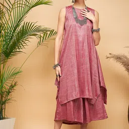 InWeave Striped A-Line Asymmetric Kurta With Palazzos-1