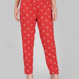 Vastraa Fusion Women Bandhani Printed Straight Fit Trousers-image-54