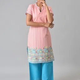 AURELIA Women Pink Ethnic Motifs Printed Kurta with Palazzos-image-64