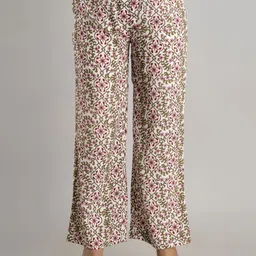 MAUKA Women White & Green Floral Printed Palazzos-image-28