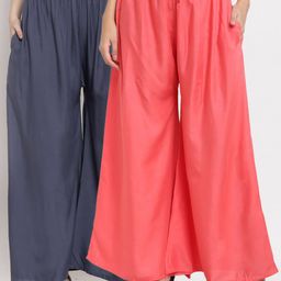 Miaz Lifestyle Women Peach-Coloured & Grey 2 Flared Knitted Palazzos-21