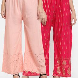 Miaz Lifestyle Women Peach & Pink Flared Knitted Palazzos Pack Of 2-image-77