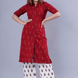 KALINI Women Maroon Ethnic Motifs Printed Straight Kurta with Palazzo Set-17