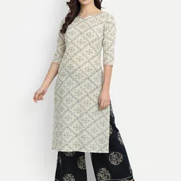 githaan Women White Floral Printed Pure Cotton Kurti with Palazzos-image-26