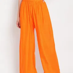 TAG 7 Women Orange Solid Flared Palazzos-image-22