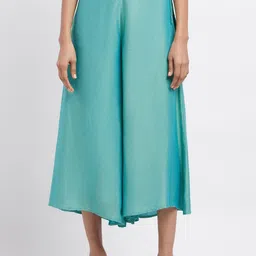 AURELIA Women Turquoise Blue Solid Loose Fit Culottes Trouser-image-17