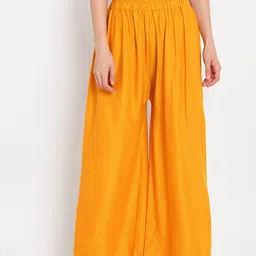 TAG 7 Women Mustard Yellow Solid Flared Palazzos-image-62