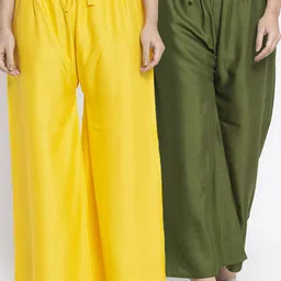 GRACIT Women Yellow & Green 2 Flared Knitted Ethnic Palazzos-image-14