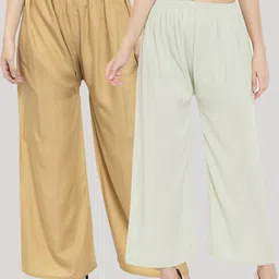 Clora Creation Women Pack of 2 Mint Green & Beige  Palazzos-image-92