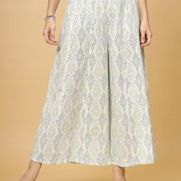 Pistaa Women Ethnic Motifs Printed Cotton Flared Palazzos-image-6