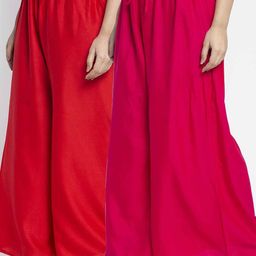 GRACIT Women Pack Of 2 Red & Pink Palazzos-picture-33